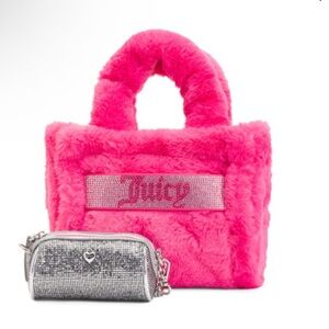 Juicy Couture Pink Faux Fur Tote with Silver Mini Bag